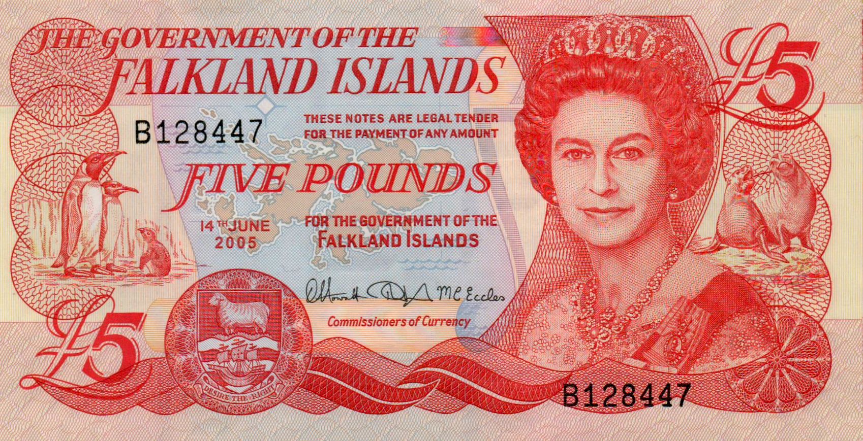 Falkland Islands 5 2005 UNC P-17